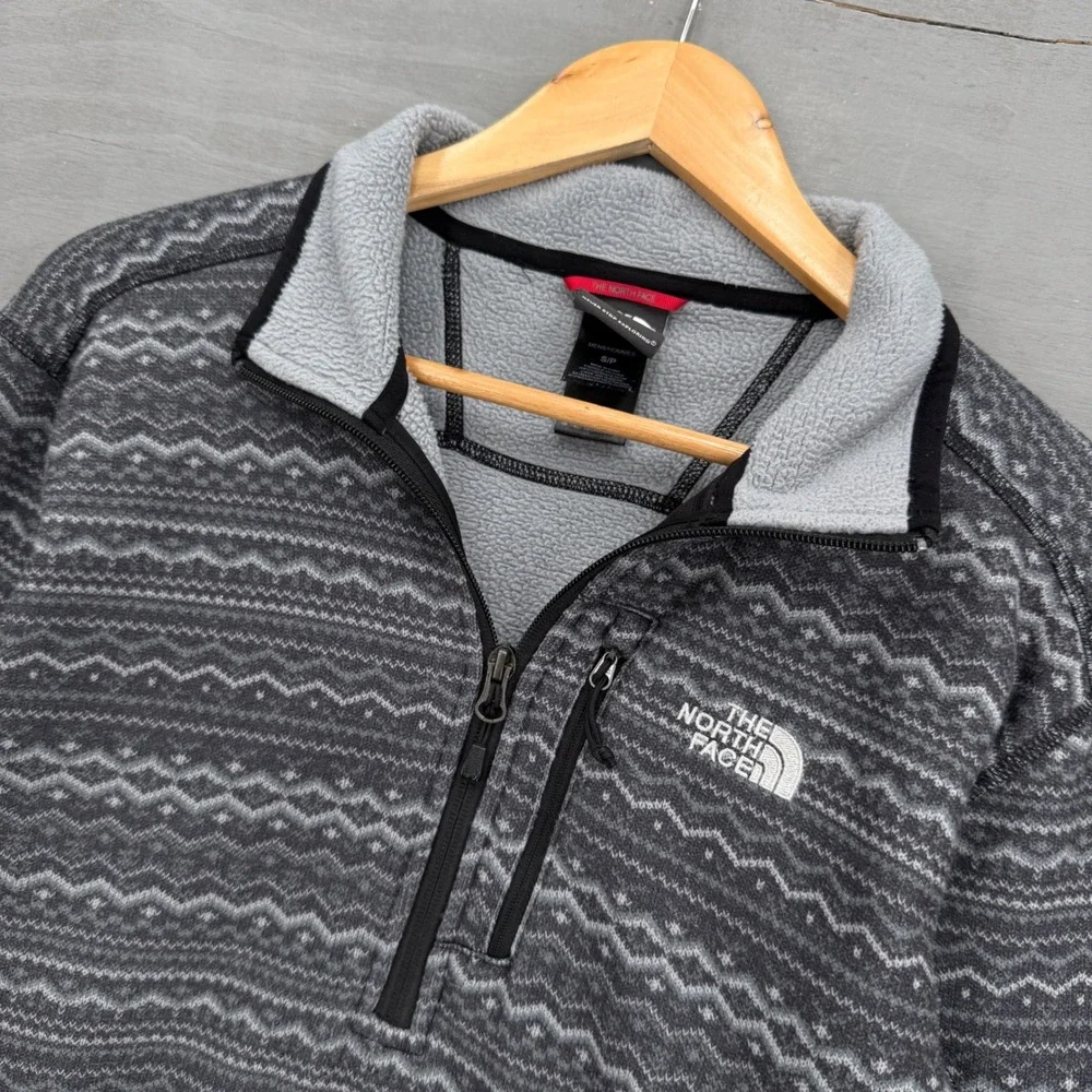The North Face Aztec Fleece Pullover Grey Fair Isle Quarter Zip Small